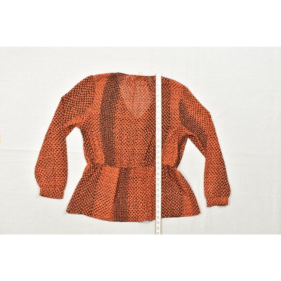 Michael Kors Women's Orange Black Blouse Size XL V-Neck Long Sleeve Top - Picture 4 of 8